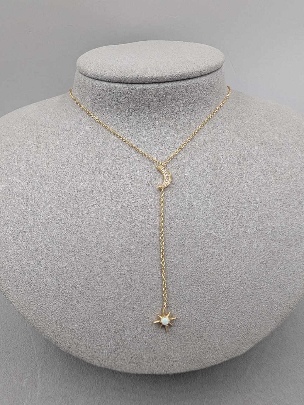 Gorjana Luna Y Necklace White Opalite CZ Crescent Moon Gold | M153